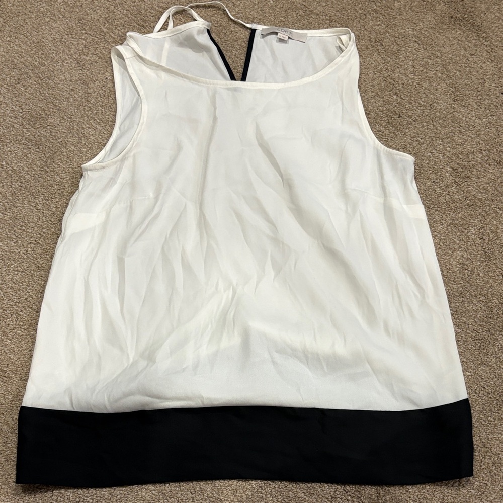 LOFT White and Black Sleeveless Blouse